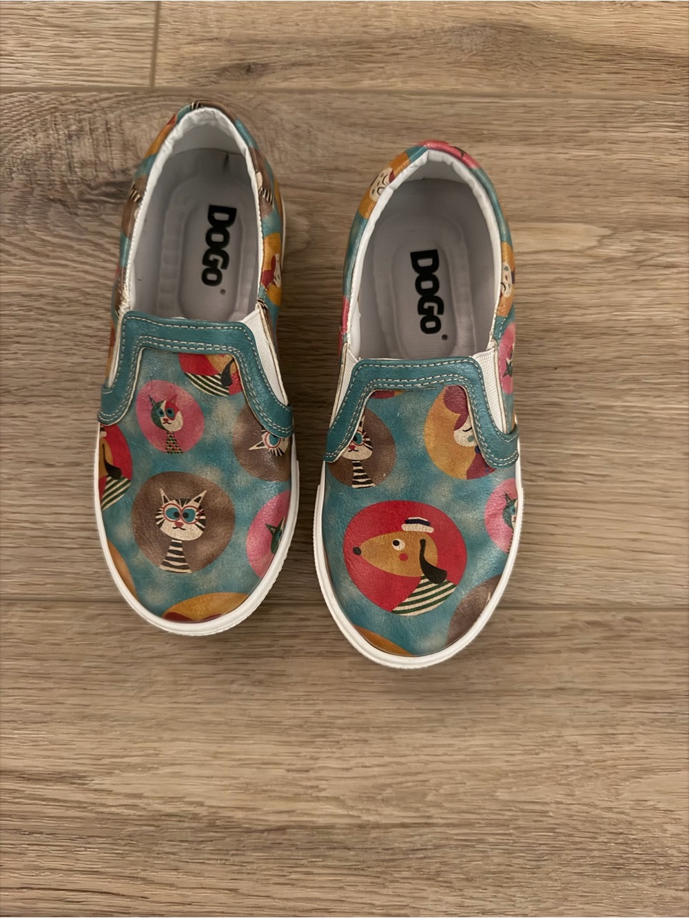 Dogo Kids Slip-On Sneakers in Teal Multi - Playful Animal Print Size 11 (EU 28)